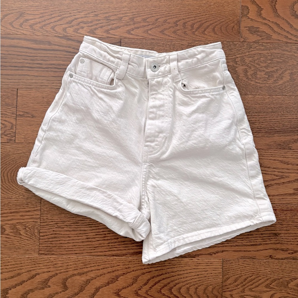 Kids Zara 100% Cotton High Waist White thick Denim Shorts